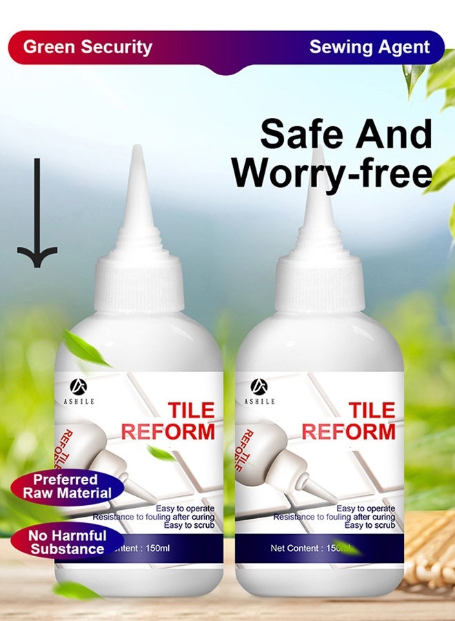 ASHILE 150ML Tiles Gap Filler Waterproof - Tile Grout Paint Filler Tube Grout Caulk Sealant Glue Sealer For Bathroom Shower Kitchen Ceramic Tile Repair Restore And Renew Tile Joints Line Gaps Replace Grout Pen - Argent/Masking Paper/Stitch Balls - Image 2