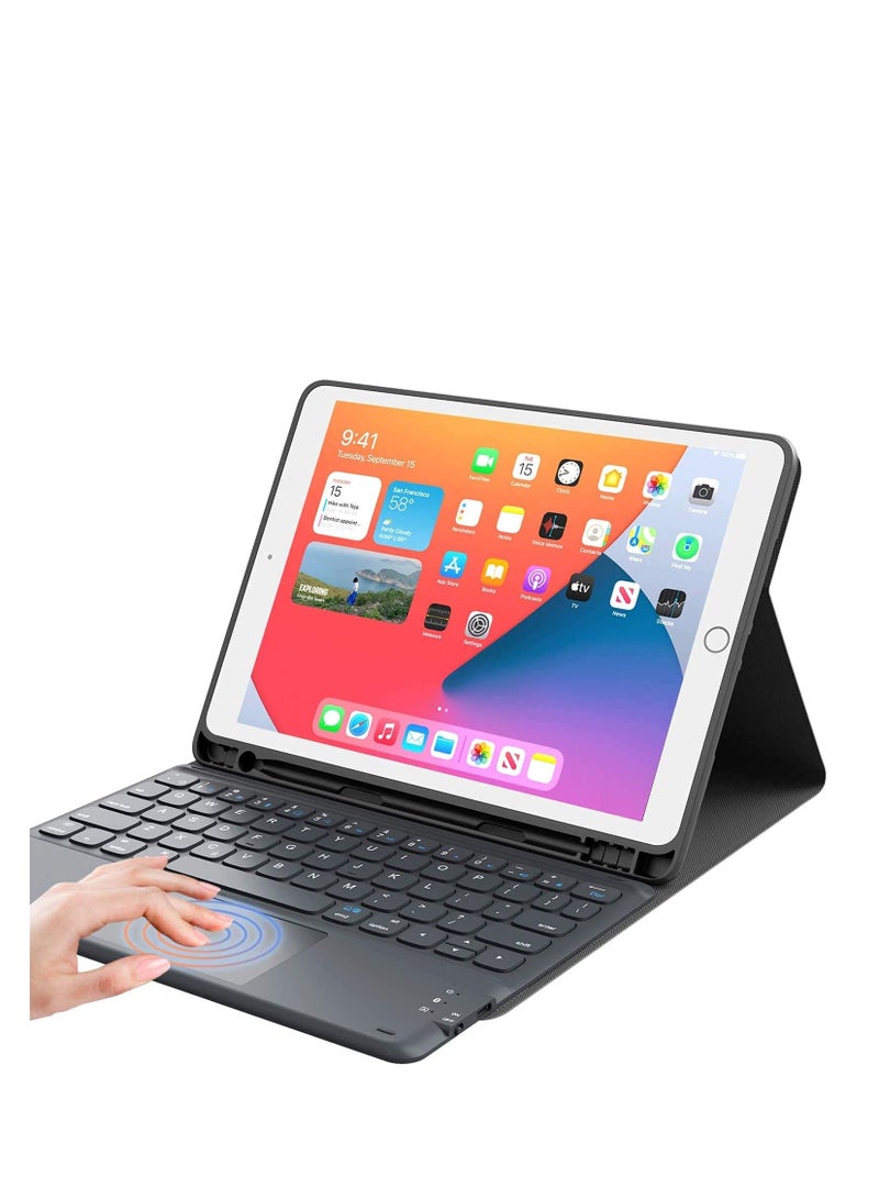 Keyboard With Leather Case for iPad 10.2" And 10.5 Inch iPad 9th & 8th 7th Gen Touchpad Wireless Keyboard For Air 3 Case Built-in Pencil Holder  Black - Image 4