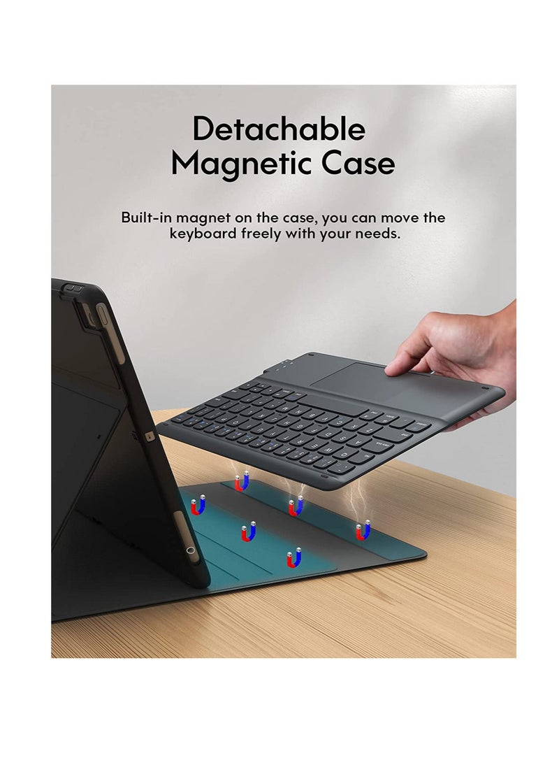 Keyboard With Leather Case for iPad 10.2" And 10.5 Inch iPad 9th & 8th 7th Gen Touchpad Wireless Keyboard For Air 3 Case Built-in Pencil Holder  Black - Image 5