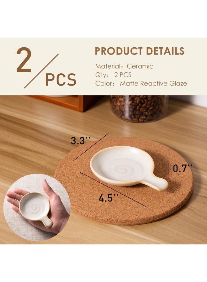 Magclay Coffee Spoon Rest for Coffee Bar, 3.3" Small Ceramic Spoon Holder for Kitchen Counter and Stove Top, Modern Style Coffee Bar Accessories, Set of 2, Matte Reactive White - Image 2