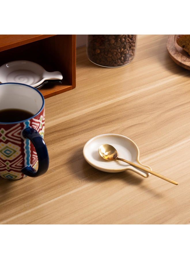 Magclay Coffee Spoon Rest for Coffee Bar, 3.3" Small Ceramic Spoon Holder for Kitchen Counter and Stove Top, Modern Style Coffee Bar Accessories, Set of 2, Matte Reactive White - Image 3