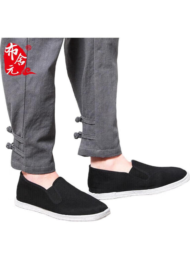 BUSHEYUAN Men'S Traditional Handmade Layered Sole Casual Middle-Aged And Elderly Old Beijing Cloth Shoes Yw8101 Full Cloth Sole Black Size 43 - Image 3