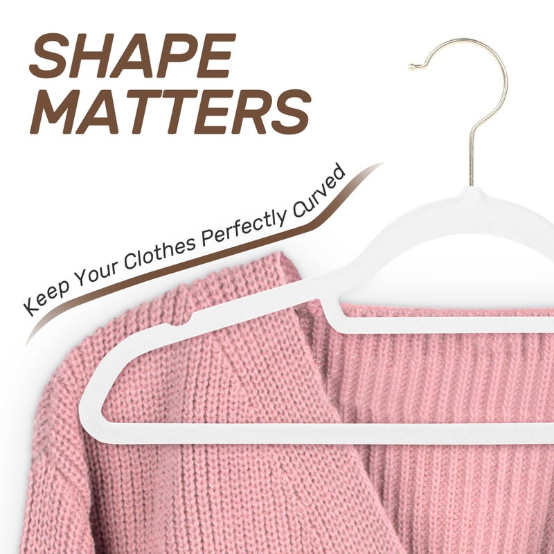 Sishynio Velvet Hangers 30 Pack with Gold Hooks, Non-Slip Slim Felt Hanger for Clothes, Heavy Duty Space Saving Flocked Hangers for Dresses, Suits, Coats & Pants(White) - Image 5