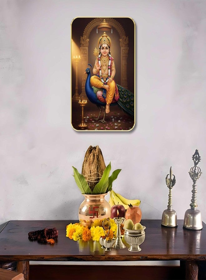 SAF Lord Kartikeya Murugan Wall Art with Table Top Stand & Wall Hanging Hole | Premium MDF Subramanya Swamy Peacock Spiritual Painting for Home Mandir - Image 3