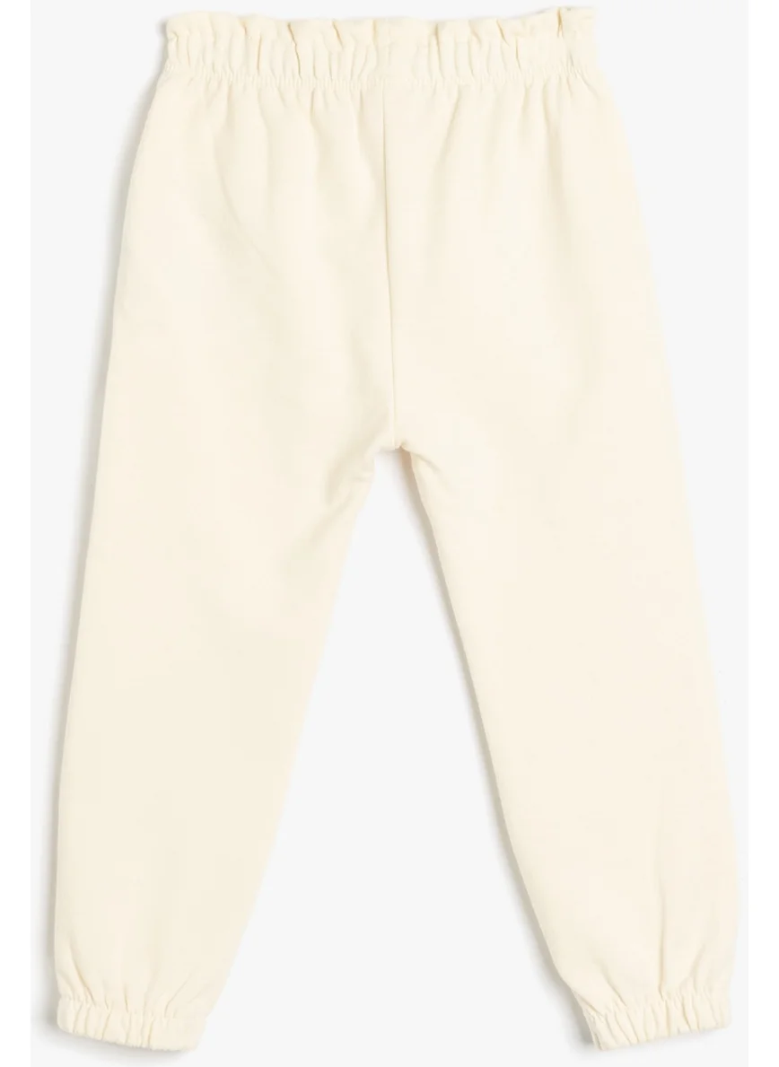 KOTON Jogger Sweatpants Cat Printed Cotton with Lace Waist