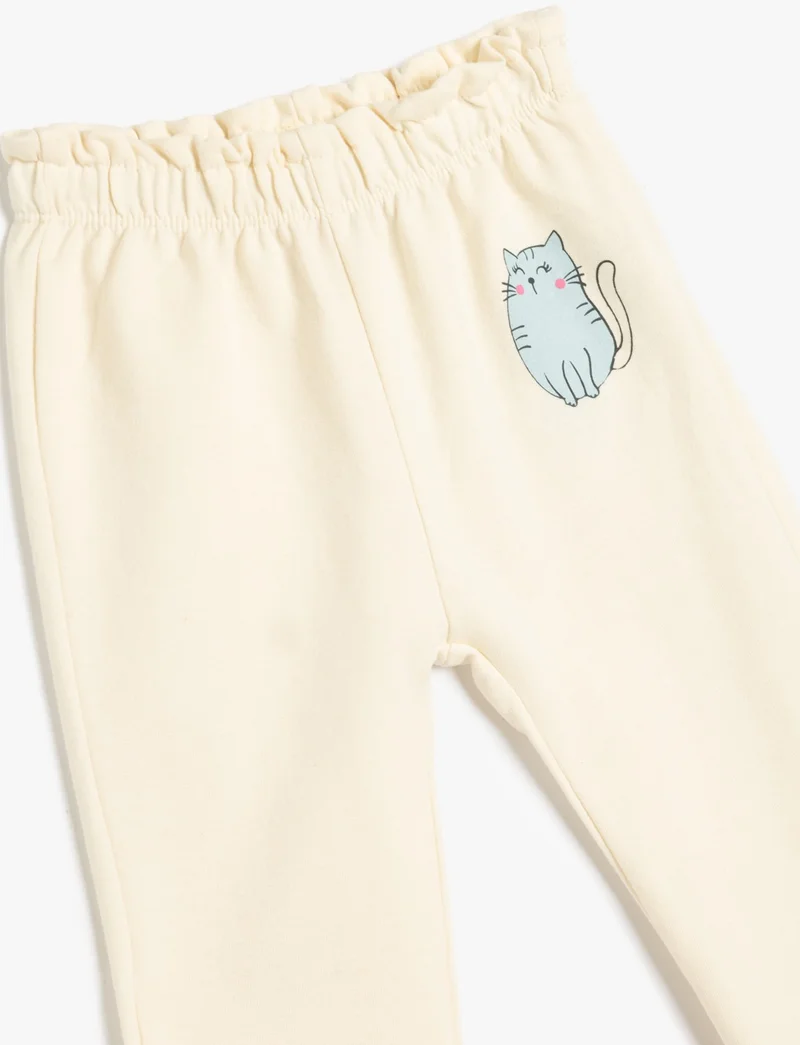 KOTON Jogger Sweatpants Cat Printed Cotton with Lace Waist