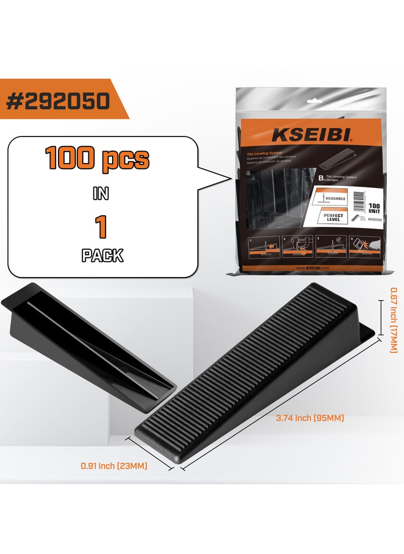 KSEIBI - Tile Leveling System Wedges 100PC, Flatness Between Tiles Avoiding Movements, Apply To Floor And Wall.Tile Installation/Flooring Projects/Tile Leveler Tools for Wall/Floor Tile & Stone Installation(100,Black). - Image 1