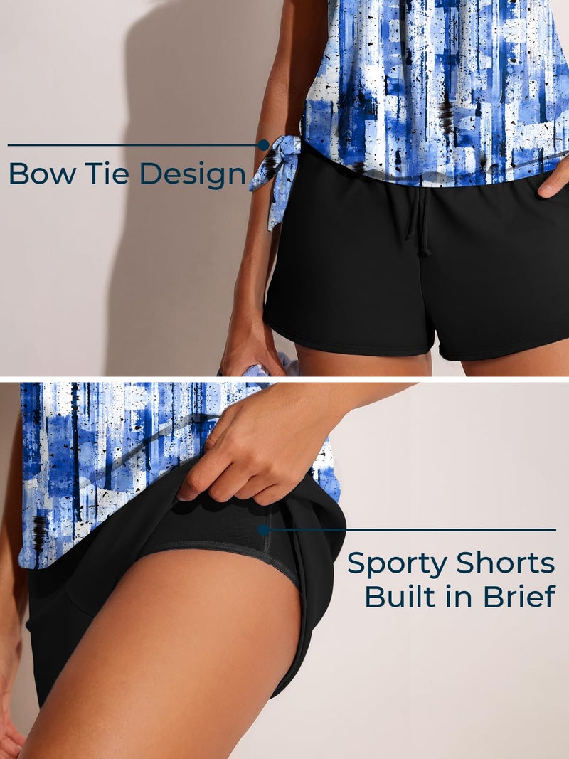 Summer Mae Blouson Womenâ€™s Tankini Swimsuits with Shorts Tummy Control Bathing Suits Side Pockets Abstract Ink Blue Large 2026 - Image 4