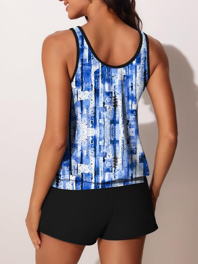 Summer Mae Blouson Womenâ€™s Tankini Swimsuits with Shorts Tummy Control Bathing Suits Side Pockets Abstract Ink Blue Large 2026 - Image 2