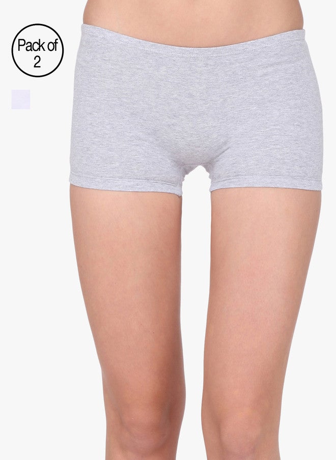 Red Rose Pack of 2 Boy Shorts in Grey and White - Image 1