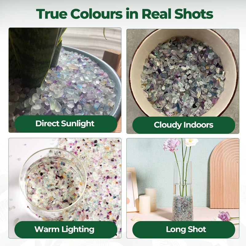 T4U Crystal Chips Stone Crushed Quartz Glass 0.5LB - Fluorite Tumbled Gravel Small Decorative Pebbles Bulk, Mini Polished Rocks Pieces for Crafts, Vases Filler, Succulent Plants, Aquarium Gravel Rocks - Image 4
