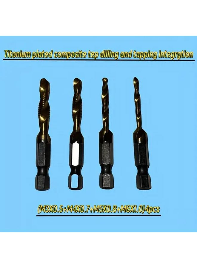 M43 Compound Tap Drill Bit Set 4 Piece M3 4 5 6 Titanium Coated - Image 1