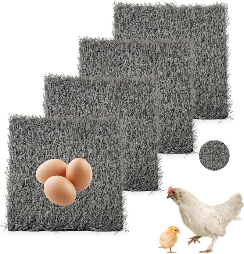 PINVNBY 4 Pcs Washable Chicken Pads for Nesting Box,Artificial Grass Mat for Chicken Coop Laying Hen Nest Bedding Fake Grass Synthetic Turf Mats for Pet Garden Lawn Indoor Outdoor(Gray) - Image 1