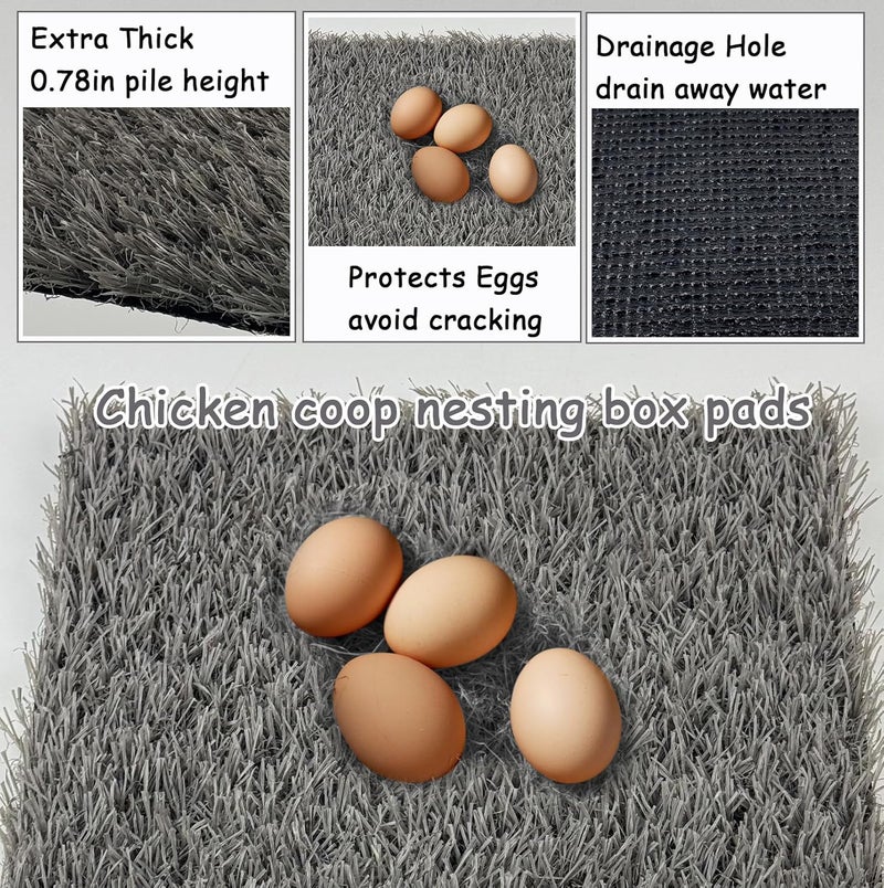 PINVNBY 4 Pcs Washable Chicken Pads for Nesting Box,Artificial Grass Mat for Chicken Coop Laying Hen Nest Bedding Fake Grass Synthetic Turf Mats for Pet Garden Lawn Indoor Outdoor(Gray) - Image 4