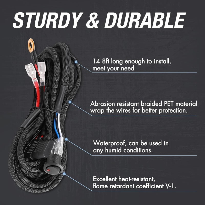 ACEC SHOP 12V 40A Light Bar Wiring Harness Kit with Rocker Switch and Relay - Image 4