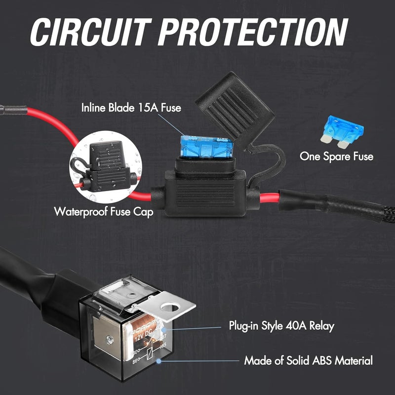 ACEC SHOP 12V 40A Light Bar Wiring Harness Kit with Rocker Switch and Relay - Image 5