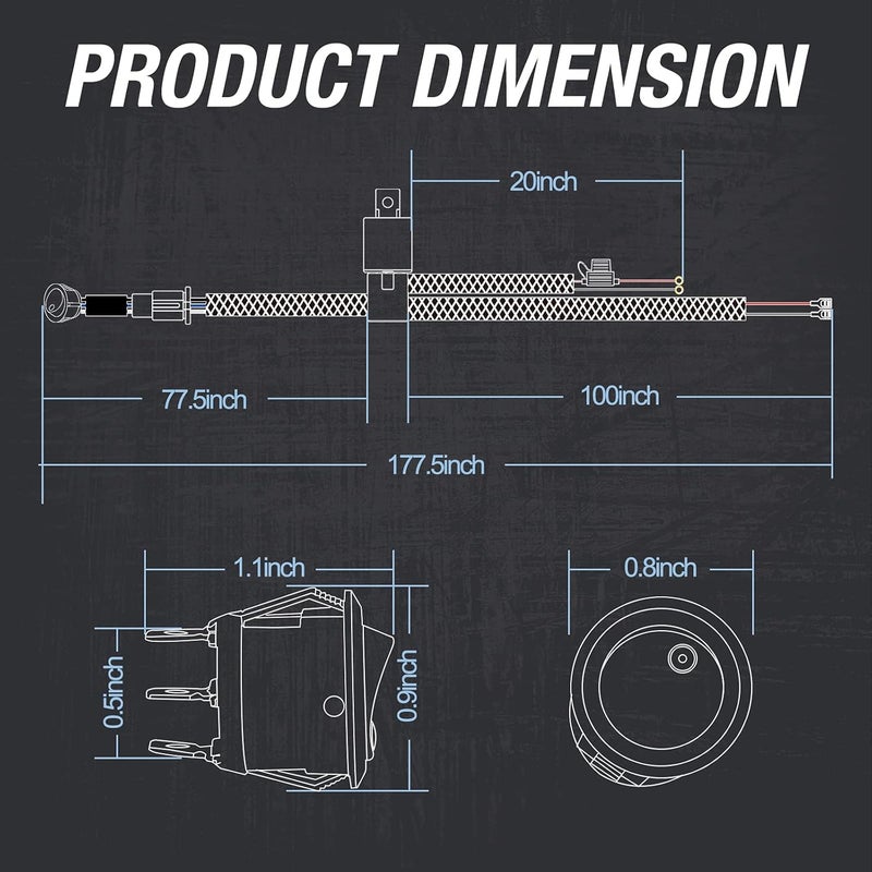 ACEC SHOP 12V 40A Light Bar Wiring Harness Kit with Rocker Switch and Relay - Image 2