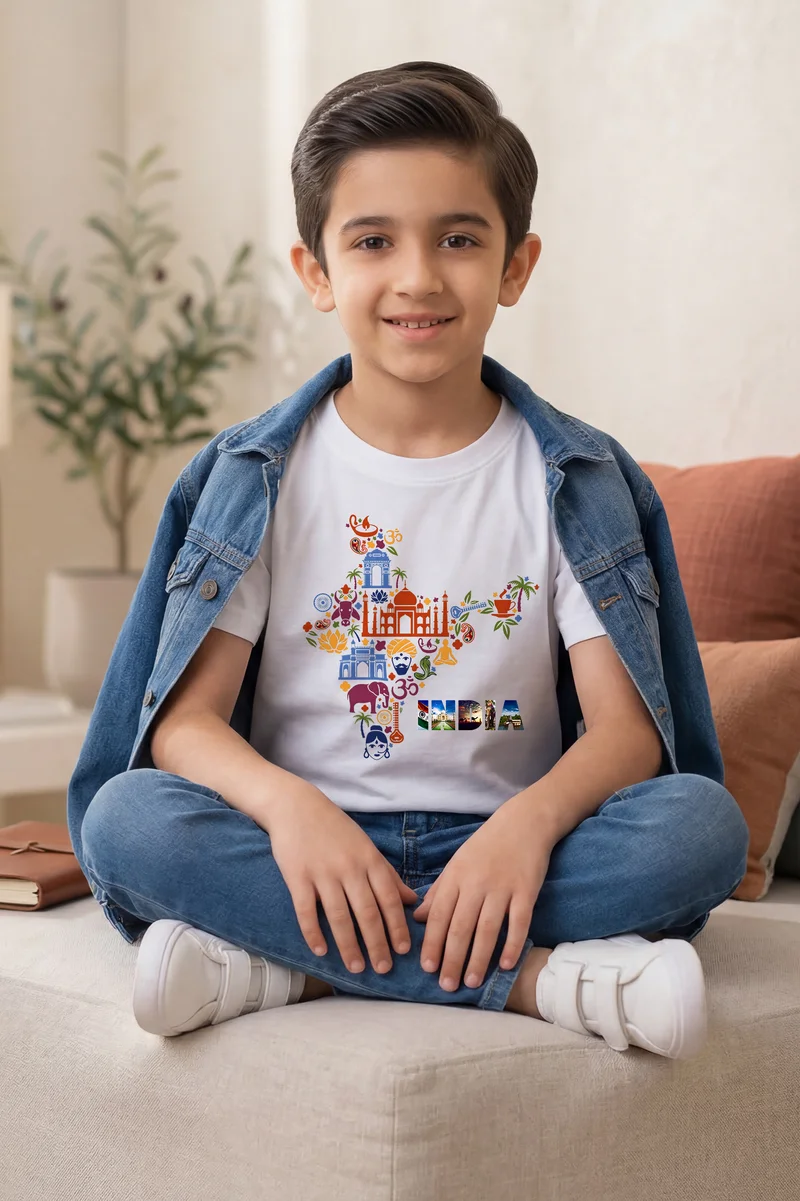 فنكار FUNKAAR تيشيرت أطفال للأولاد والبنات بطباعة علم الهند