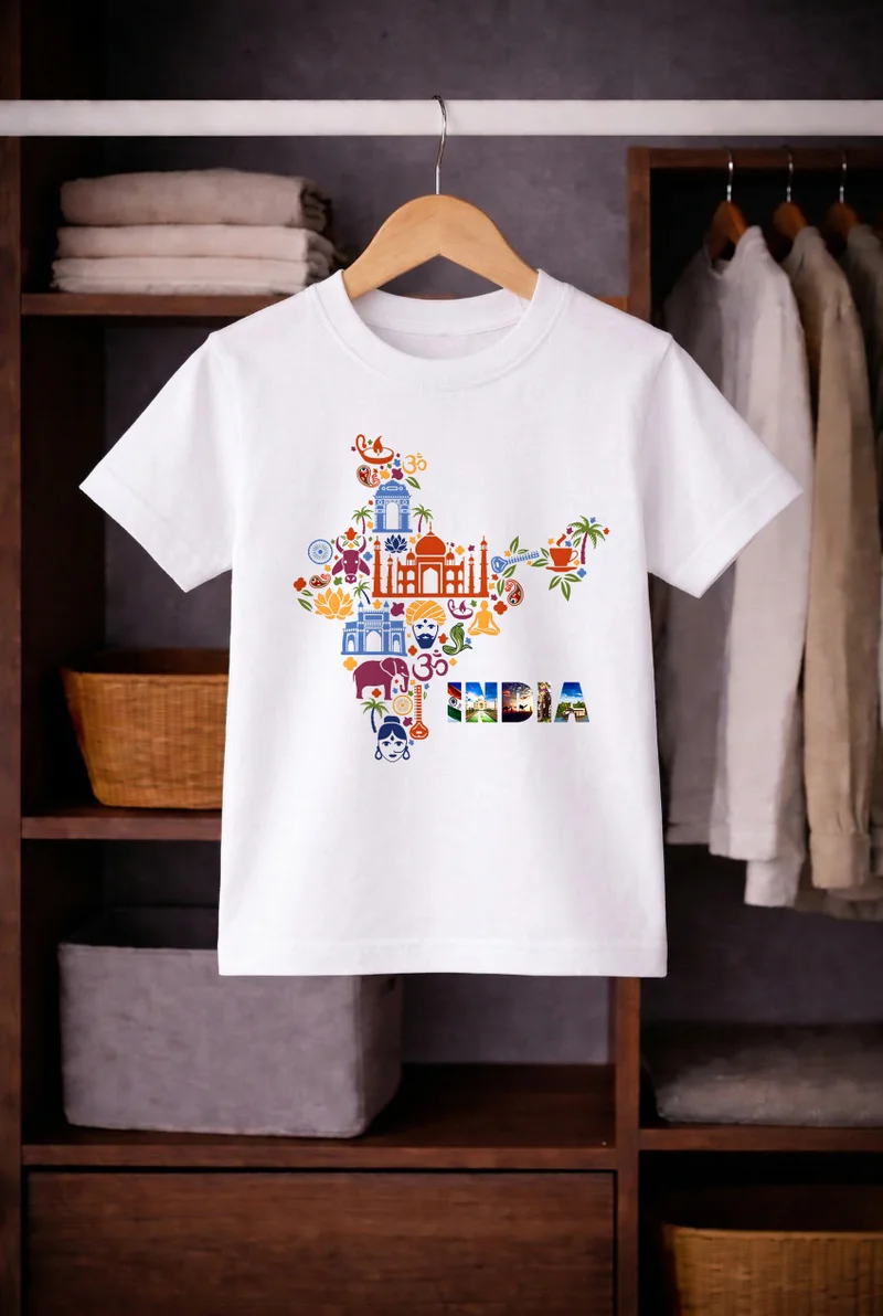 فنكار FUNKAAR تيشيرت أطفال للأولاد والبنات بطباعة علم الهند