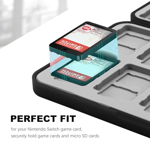 FYY حافظة ألعاب نينتندو سويتش FYY لحامل سويتش 2 مع 24 فتحة لبطاقات الألعاب و 48 فتحة لبطاقات micro SD، غلاف صلب، بطانة سيليكون سوداء - Image 4