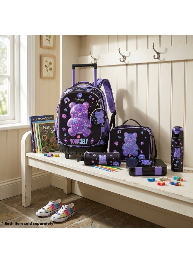 Eazy Kids 18” Trolley School Bag Set of 4 w/ Insulated Water Bottle & Convertible Bento Lunch Box – Teddy Black - Image 5
