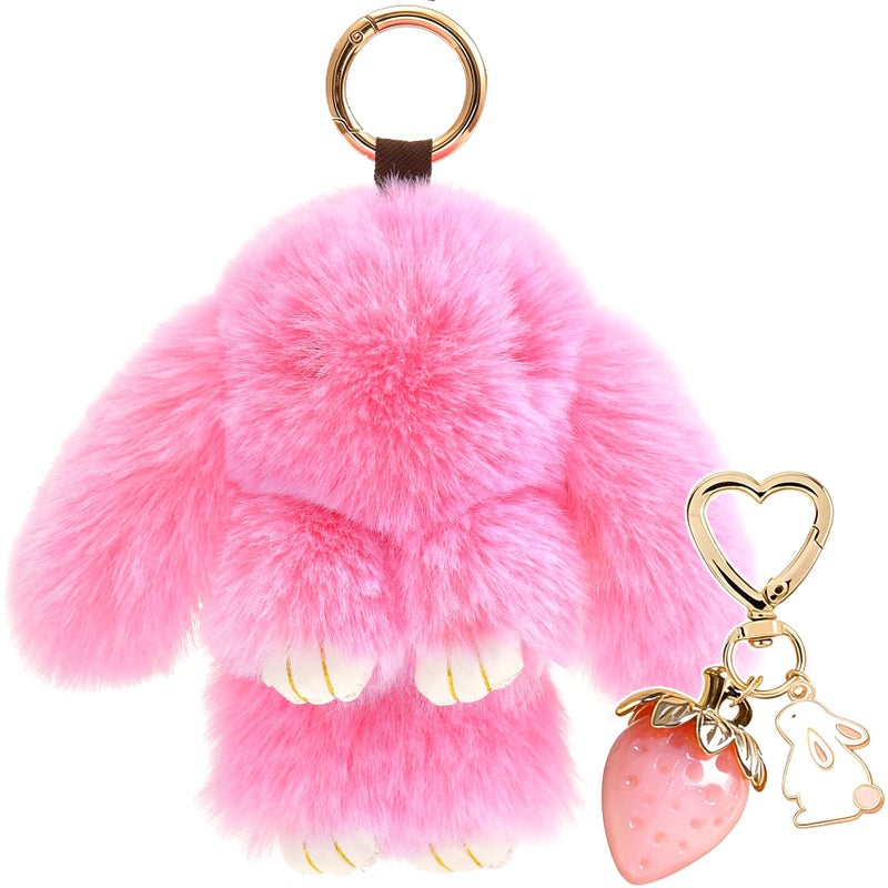 YILANFULL Bunnylulu Keychain Bunny Keychains Cute Plush Key Chain Rabbit Fur Stuffed Animal Strawberry Keyring Bag Handbag Charms Women - Image 1