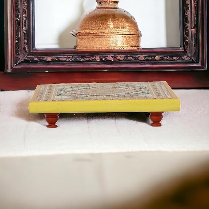 IMAGICART Marble Meenakari Puja ChowkiBajotPeeta Handcrafted Decorative Square Marble Chowki Home Decor 19 cm x 19 cm x 8 cm - Image 5