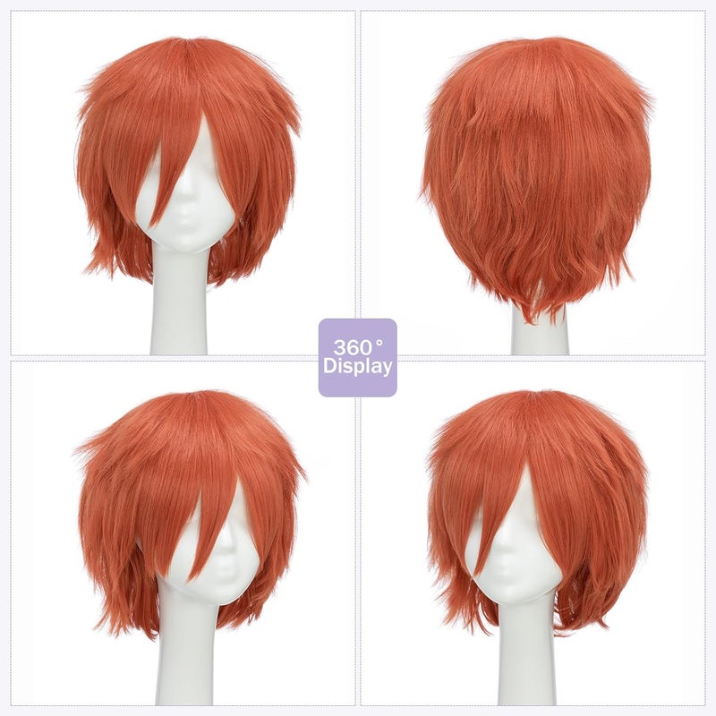 S-noilite Women Mens Male Short Cosplay Wigs Fluffy Layered Straight Unisex Orange Anime Party Costume Synthetic Full Hair Wig Oblique Bangs - Image 4