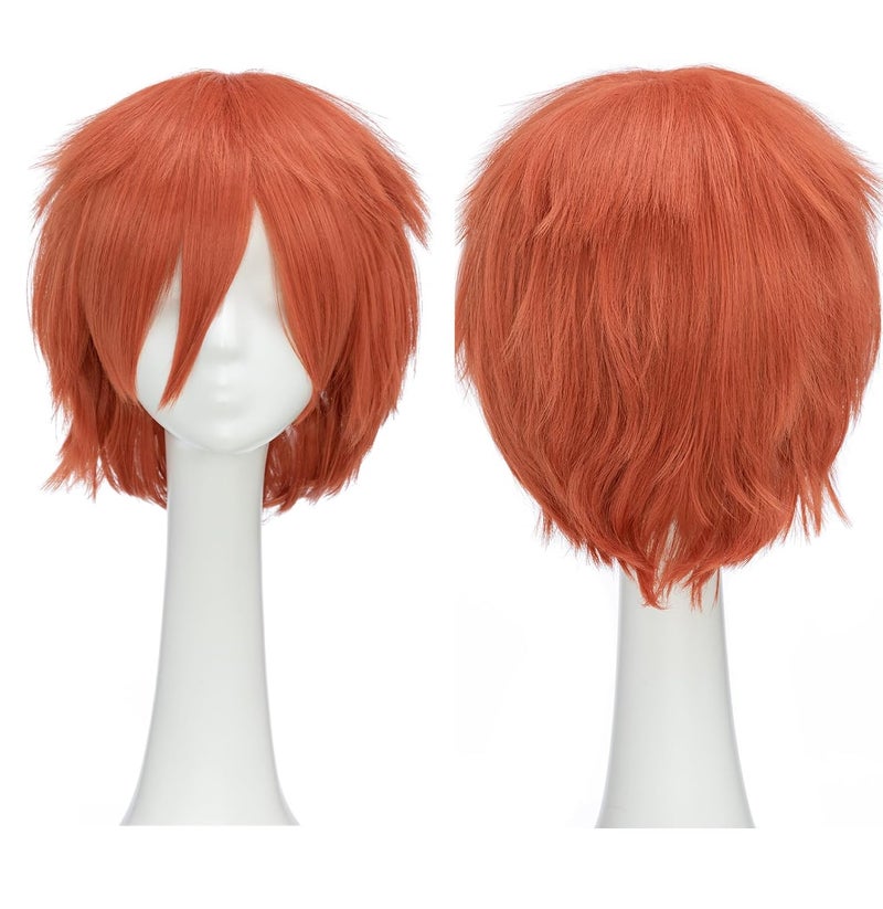 S-noilite Women Mens Male Short Cosplay Wigs Fluffy Layered Straight Unisex Orange Anime Party Costume Synthetic Full Hair Wig Oblique Bangs - Image 2