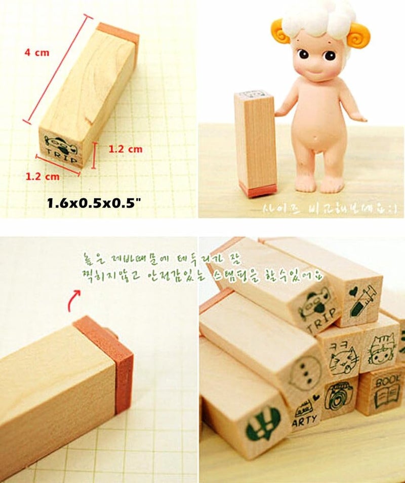 ALIMITOPIA Diary Stamp Set,Wooden Rubber Signet for Children DIY Scrapbooking Card Making(25pcs,Happy Life) - Image 4