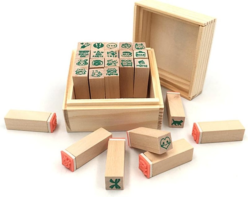 ALIMITOPIA Diary Stamp Set,Wooden Rubber Signet for Children DIY Scrapbooking Card Making(25pcs,Happy Life) - Image 1