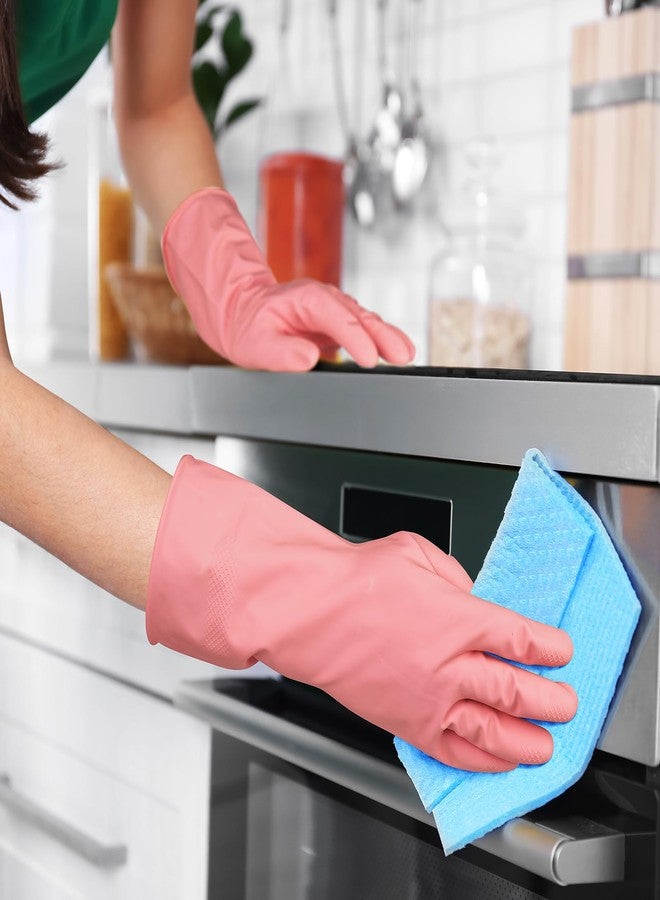 Likealot 4 Pairs Rubber Kitchen Dishwashing Gloves - Colorful Reusable Household Cleaning Gloves Outdoor Chores for Women & Men (Medium) - Image 3
