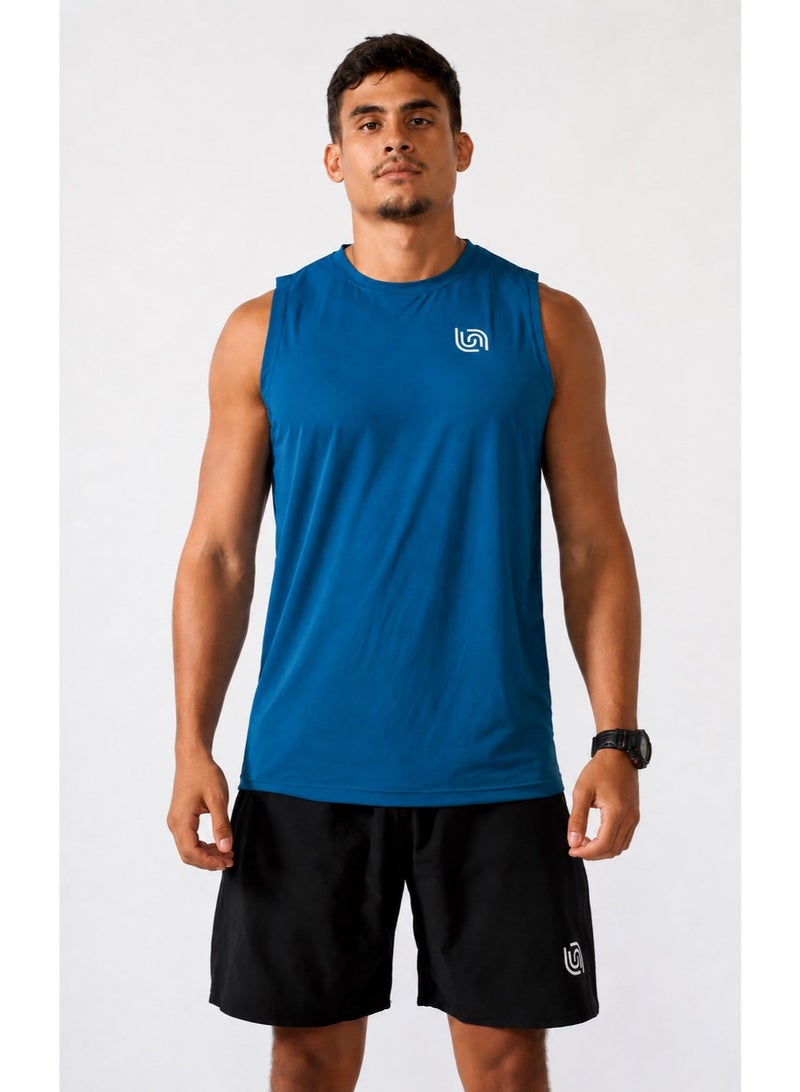 Beyond Sportswear Men's Steel Blue Sleeveless Top - Image 2