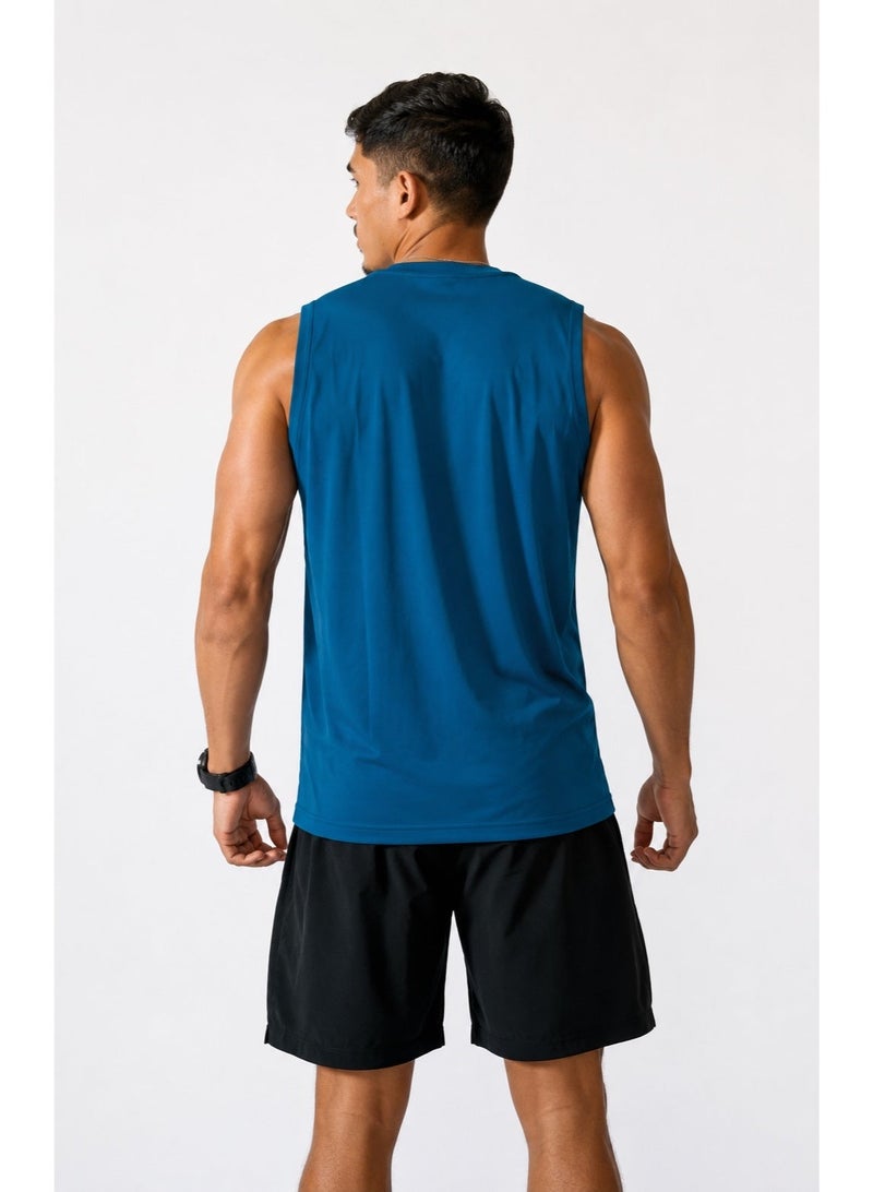 Beyond Sportswear Men's Steel Blue Sleeveless Top - Image 4