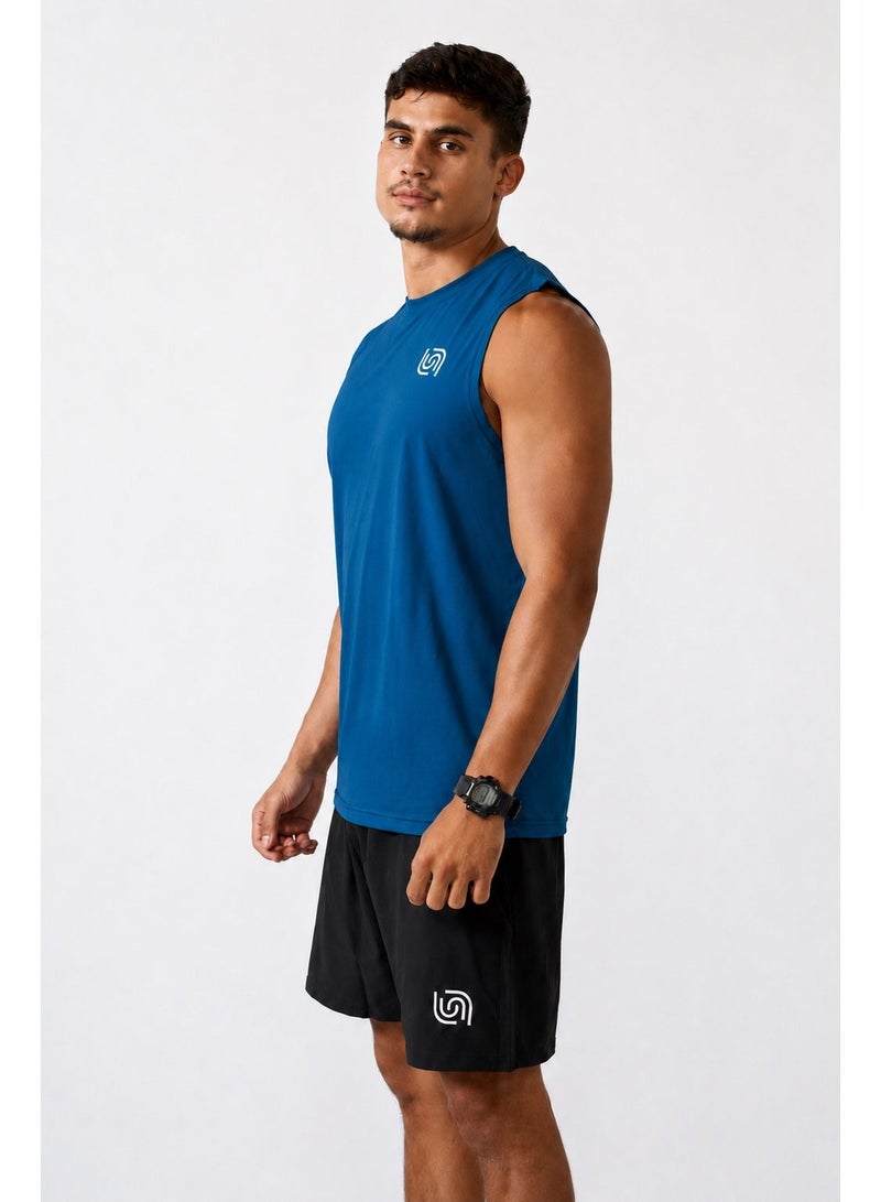 Beyond Sportswear Men's Steel Blue Sleeveless Top - Image 3