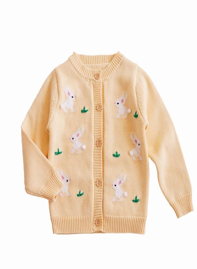 Rolanko Toddler Girls' Sweater Long Sleeve Open Front Button Down Knit Cardigan Kids Top Clothes 1-6 Years (Yellow, 18-24 Months) - Image 1