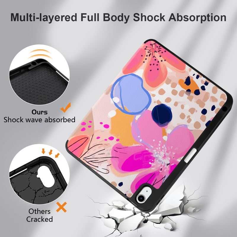 DONGKE Case for iPad 11th Generation 11 Inch 2025 (A16 Chip) & iPad 10th Generation 10.9 Inch 2022 with Pencil Holder-[Auto Wake/Sleep], Trifold Stand Soft TPU Protective Cover, Floral Artistic - Image 5