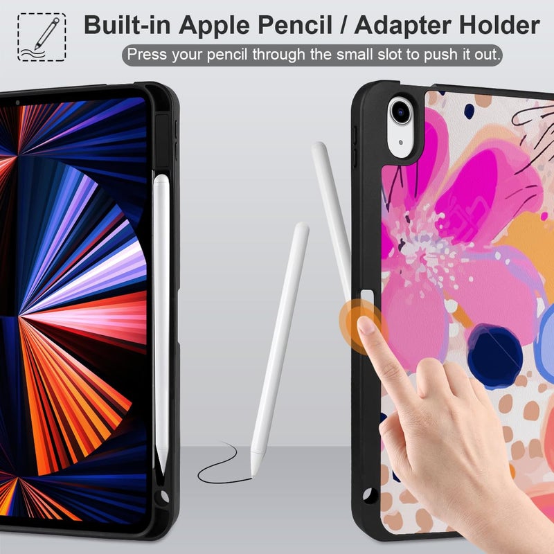 DONGKE Case for iPad 11th Generation 11 Inch 2025 (A16 Chip) & iPad 10th Generation 10.9 Inch 2022 with Pencil Holder-[Auto Wake/Sleep], Trifold Stand Soft TPU Protective Cover, Floral Artistic - Image 4