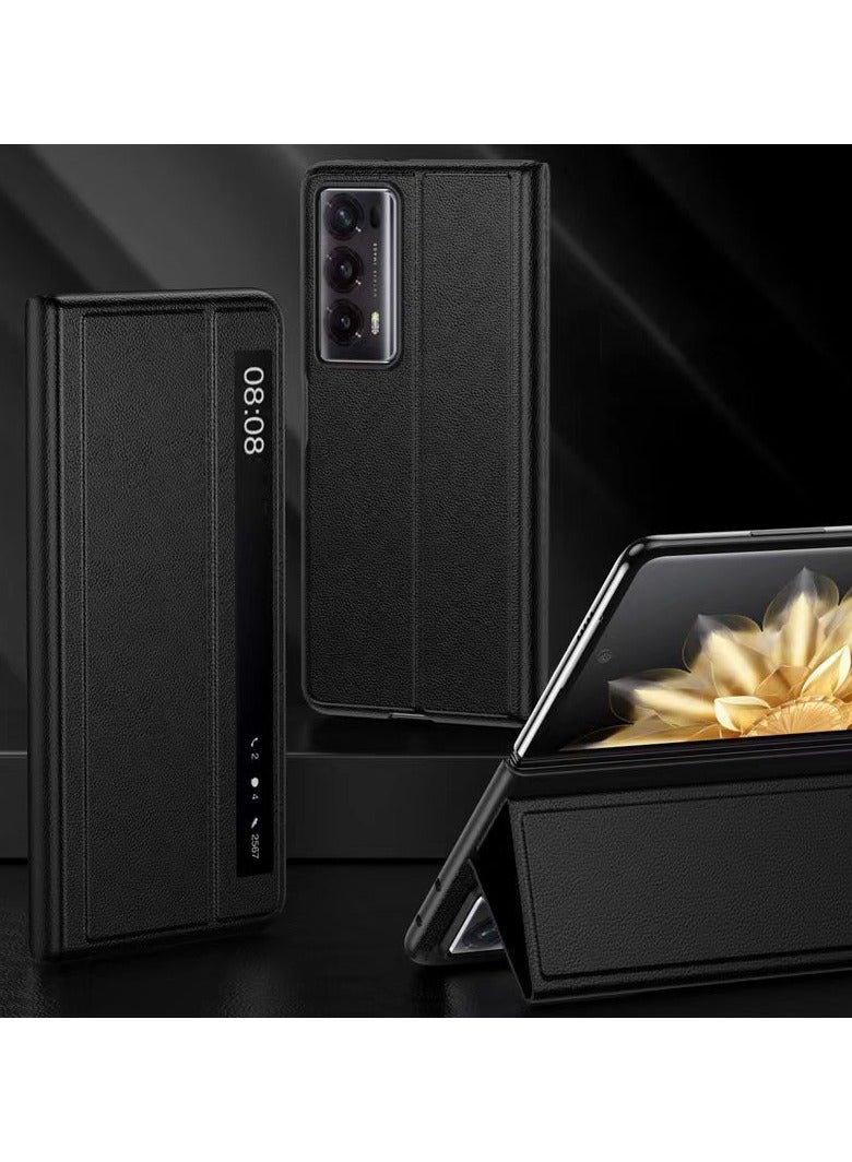 حافظة متوافقة مع Huawei Honor Magic V2 5G من الجلد الفاخر مع لمسة ذكية ونوافذ قابلة للإمالة ودعامة لحماية Honor Magic V2 - Image 4