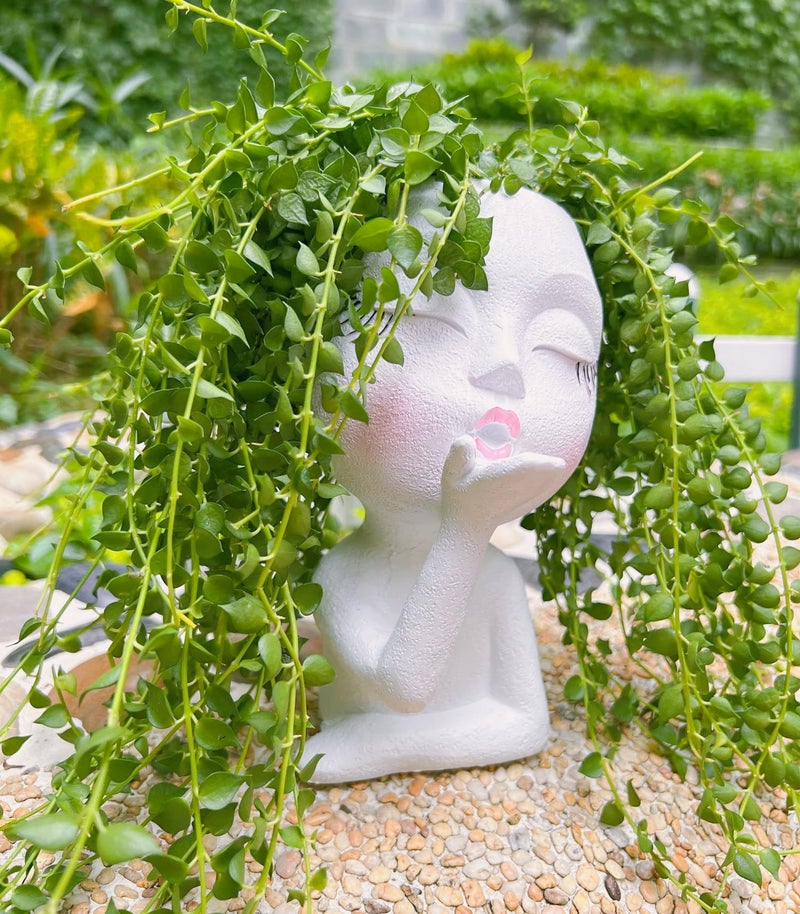 EylbKey Handmade Face Flower Pots Standing Air Kiss Head Planter Pot for Trailing Plants Cute Succulent Planter Resin Planters Funny Face Planters with Anti-Friction Pads White 1Pack - Image 2
