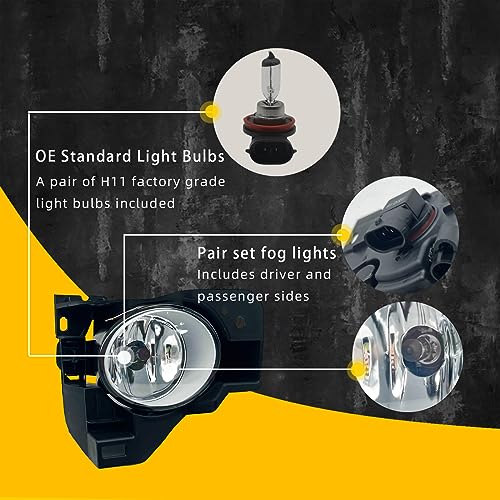 Fog Light Kit With Switch & Wiring – For 2009-2014 Nissan Maxima – Halogen – H11 Bulbs – SAE/DOT