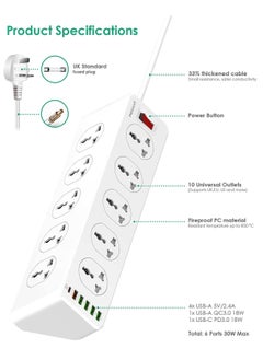 JBQ Power strip with 10-Outlet Surge protector power sockets 6 USB Ports 30W PD+QC Fast charging adapter sockets 2-meter heavy-duty power Extension Cord  - Image 2