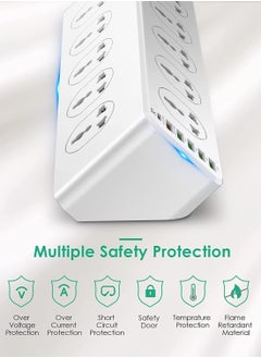 JBQ Power strip with 10-Outlet Surge protector power sockets 6 USB Ports 30W PD+QC Fast charging adapter sockets 2-meter heavy-duty power Extension Cord  - Image 5