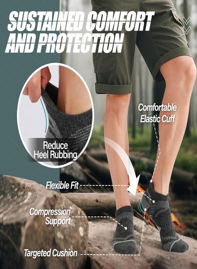 ANTSANG Merino Wool Ankle Hiking Socks Compression Warm Thermal Thick Cushion Winter Running No Show Moisture Wicking Socks Gifts Stocking Stuffers for Women Men 6 Pairs(Brown/Grey/Black,M) - Image 3