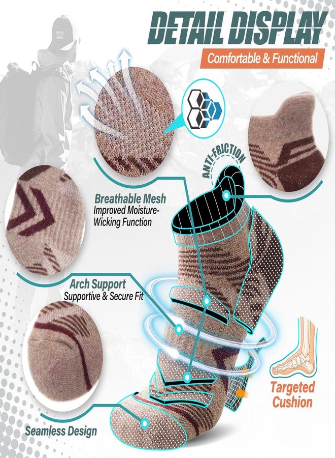 ANTSANG Merino Wool Ankle Hiking Socks Compression Warm Thermal Thick Cushion Winter Running No Show Moisture Wicking Socks Gifts Stocking Stuffers for Women Men 6 Pairs(Brown/Grey/Black,M) - Image 4