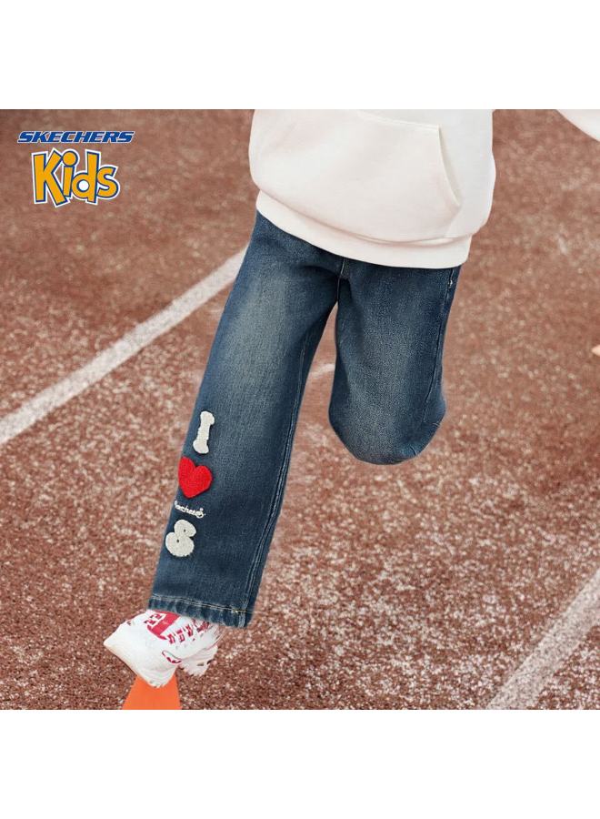 Skechers Kids Girls Fleece-lined Denim Jeans Blue Night 150 - Image 2