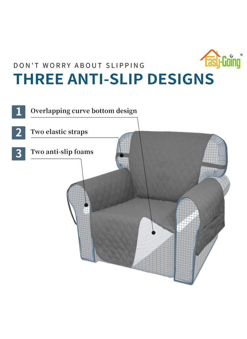 Easy-Going - Easy-Going Whole Fabric No Stitching Slip Resistant Non-Slip Fabric Waterproof Checkered Furniture Protector Couch Slipcover Sofa Cover Pets Covers (Grey, large) - Image 1