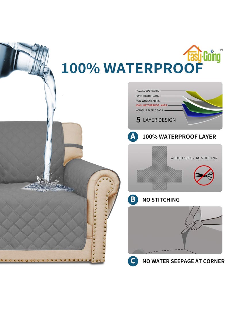 Easy-Going - Easy-Going Whole Fabric No Stitching Slip Resistant Non-Slip Fabric Waterproof Checkered Furniture Protector Couch Slipcover Sofa Cover Pets Covers (Grey, large) - Image 1