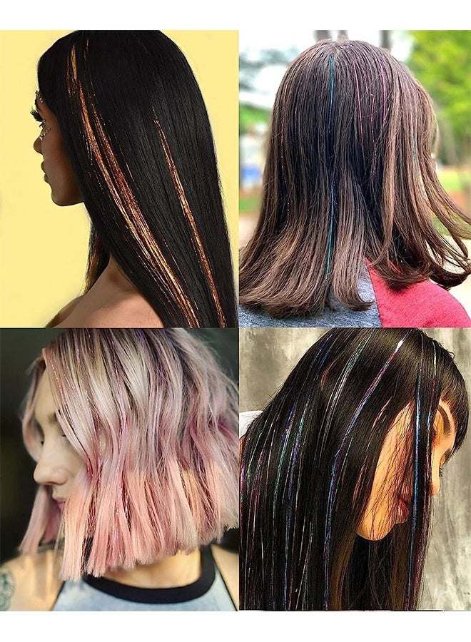 Hair Tinsel Clip in Tinsel Hair Extensions Light Pink Fairy Glitter Hair Tinsel Kit for Women Heat Resistant 21.5In 12Pcs Festival Accessories for Party,  New Year, Cosplay - Image 4