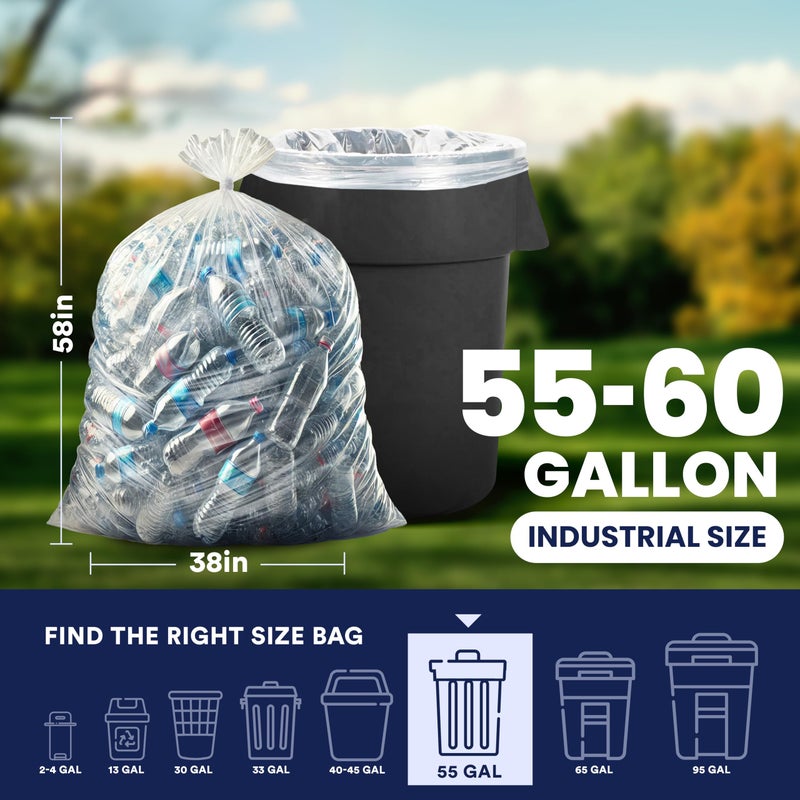 Plasticplace Heavy Duty 55-60 Gallon Trash Bags â€“ Clear Garbage Can Liners (38â€ x 58â€) â€“ Durable Multiuse, Puncture-Resistant, 50 Count â€“ Ideal for Kitchens, Warehouses and Recycling Trashbags 1.5 Mil - Image 4